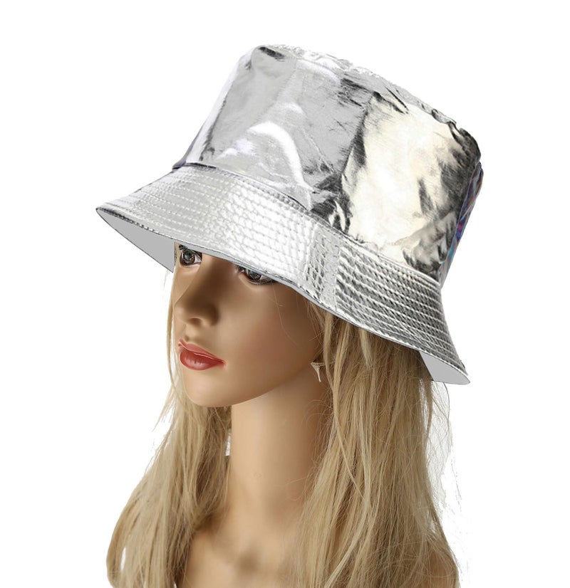 Joylife Metallic Bucket Hat Trendy Fisherman Hats Unisex Reversible Packable Sun Cap, Silver - Image 4